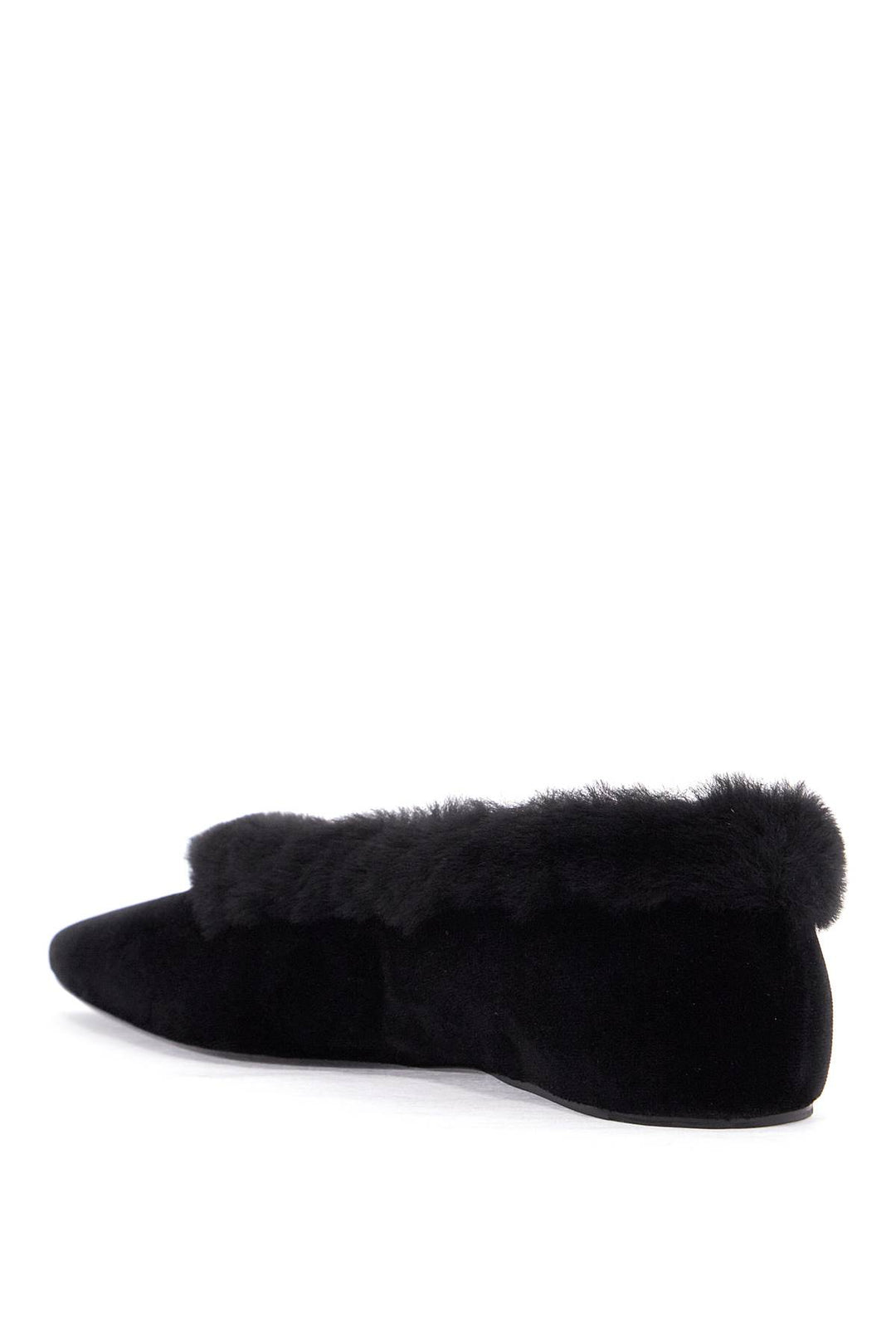 Toteme black velvet ballerinas with shearling trim