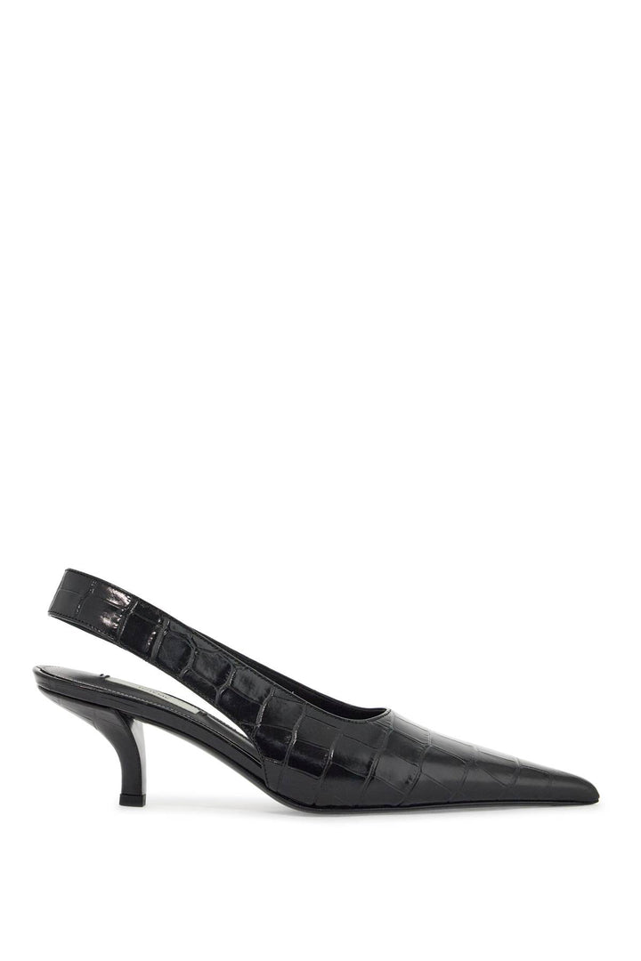 Toteme black calfskin crocodile effect slingback pump