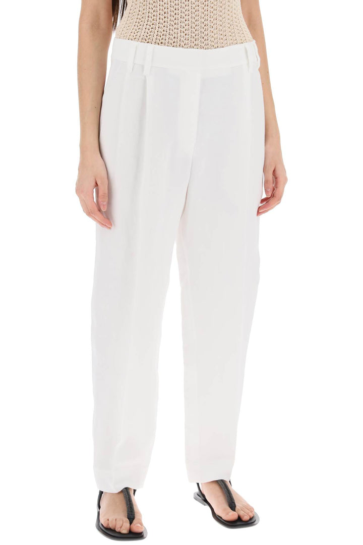 Brunello Cucinelli Tapered Pants With Ple   White