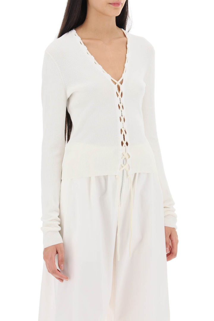 Dion Lee Lace Up Cardigan   Bianco