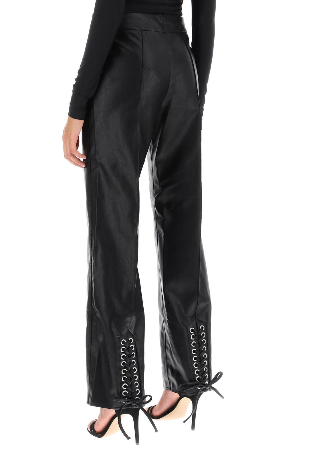 Rotate Straight Cut Pants In Faux Leather   Nero
