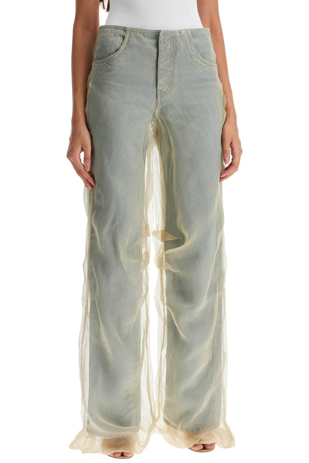 Christopher Esber Silk Organza Layered Jeans With A Touch   Blue