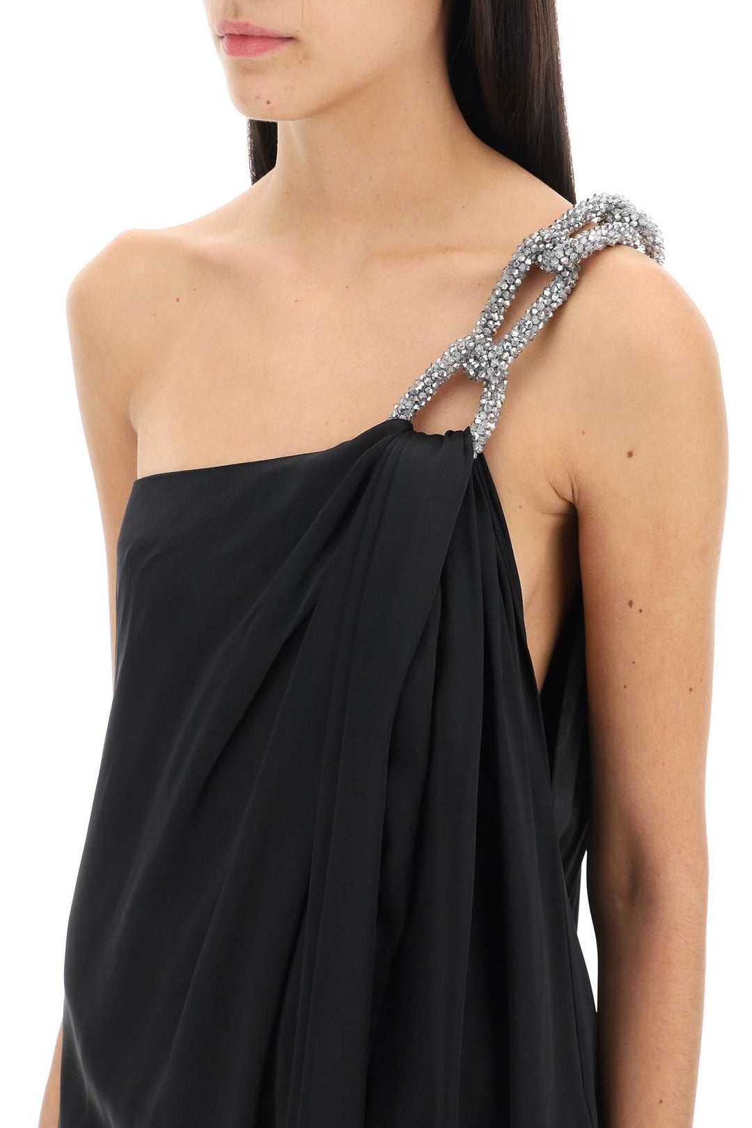 Stella Mc Cartney One Shoulder Dress With Falabella Chain   Black