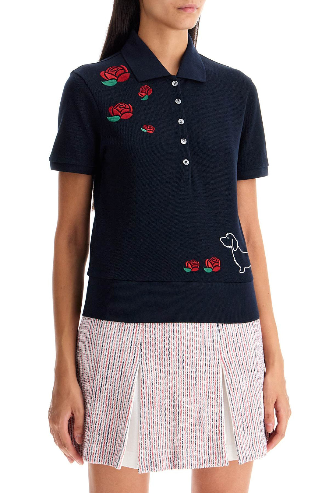 Thom Browne Embroidered Piqué Polo   Blue