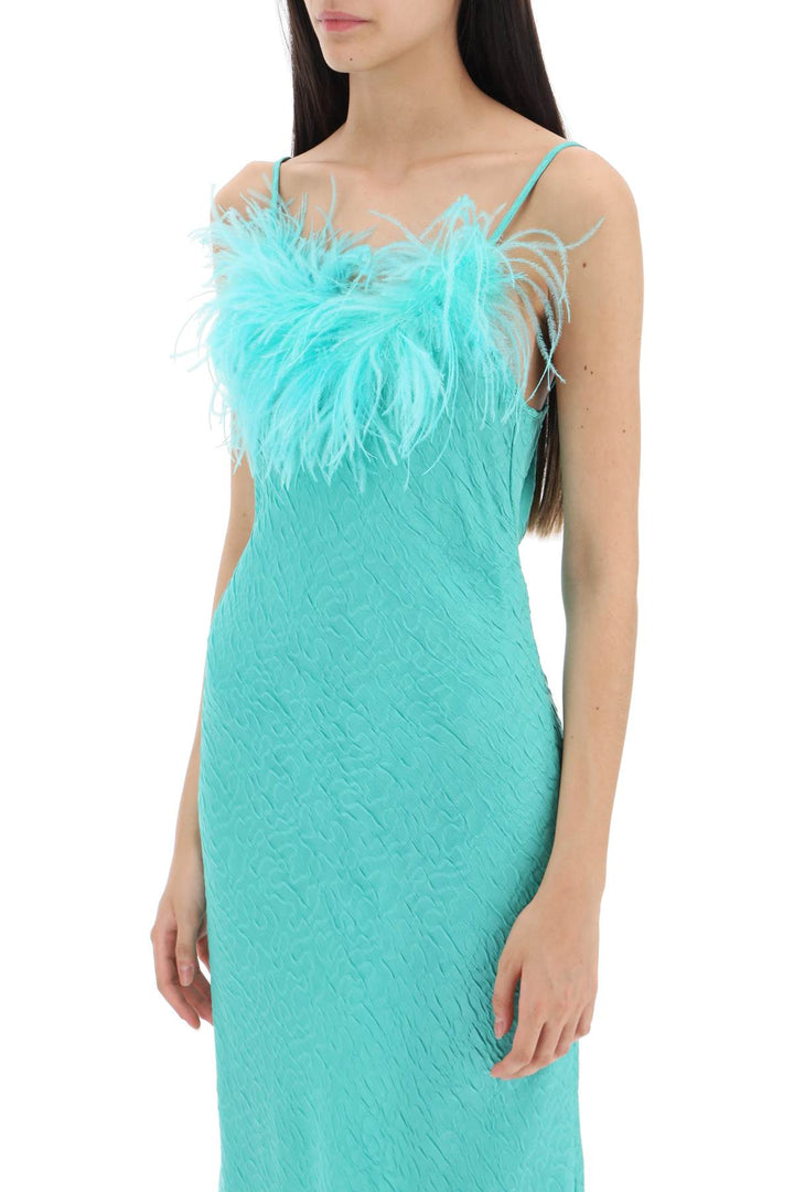 Art Dealer 'Ella' Maxi Slip Dress In Jacquard Satin With Feathers   Verde
