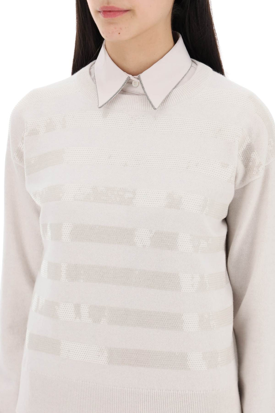 Brunello Cucinelli Replace With Double Quotecashmere Dazzling Stripe   Bianco