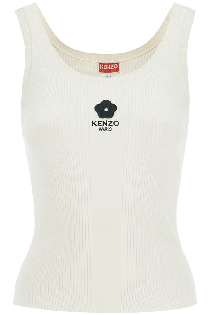 Kenzo Ribbed Knit Tank Top With Spaghetti Straps   White