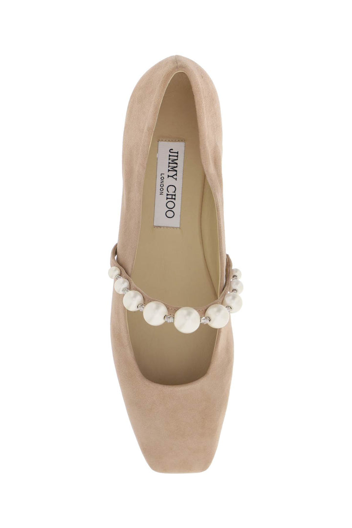 Jimmy Choo Suede Leather Ballerina Flats With Pearl   Neutral