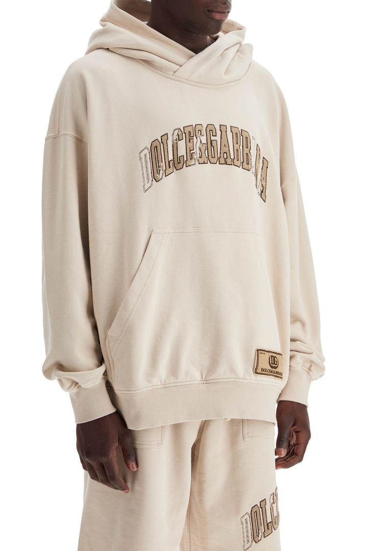 Dolce & Gabbana Hooded Sweatshirt With Embroidered Logo   Neutral