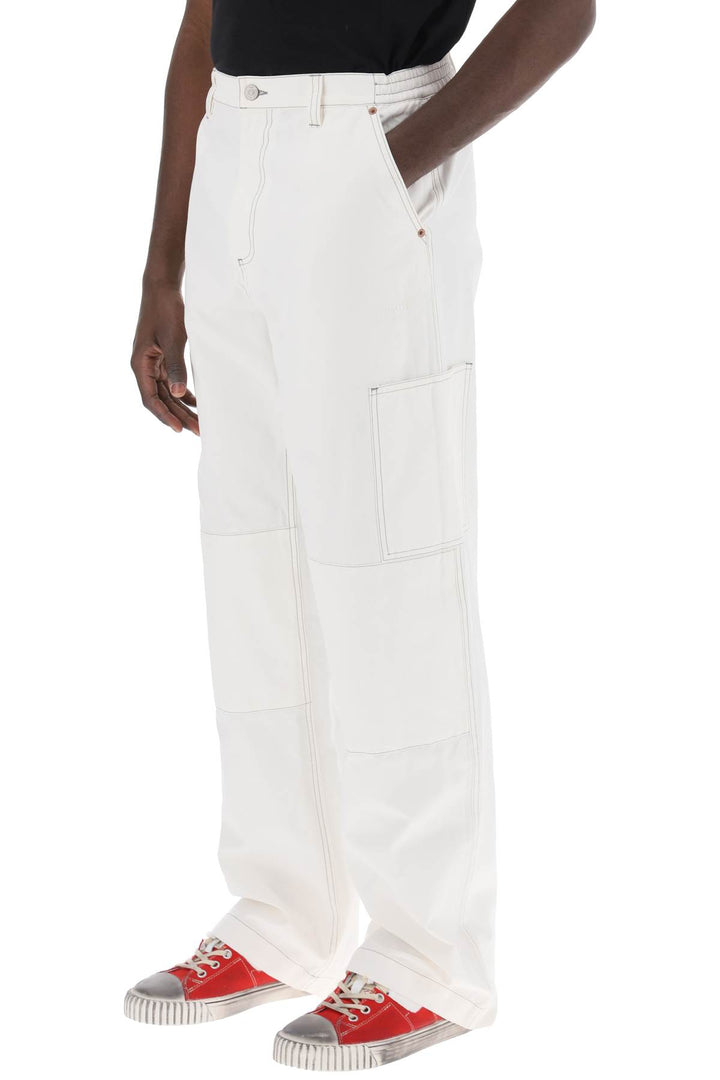 Mm6 Maison Margiela Wide Cotton Canvas Trousers For Men Or Women   Bianco