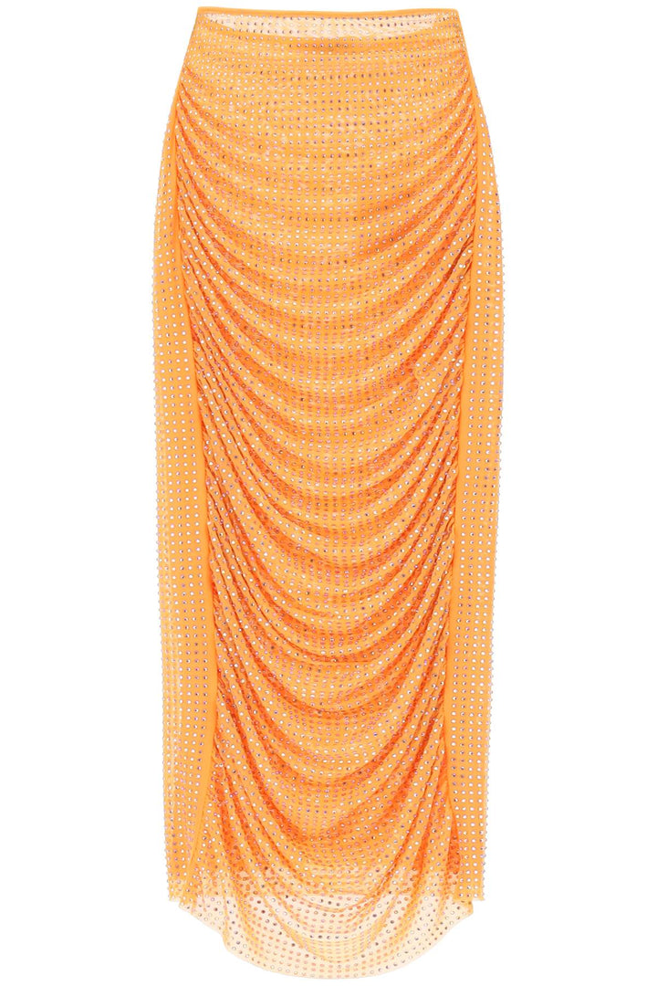 Self Portrait Draped Pencil Skirt With Rhinestones   Arancio