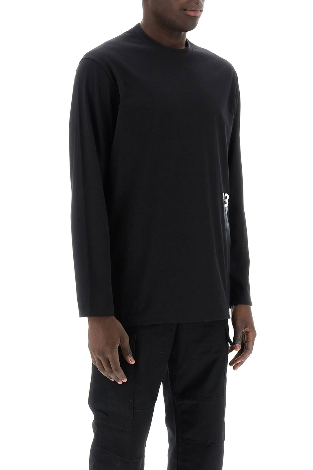 Y 3 Long Sleeved T Shirt With Logo Print   Nero