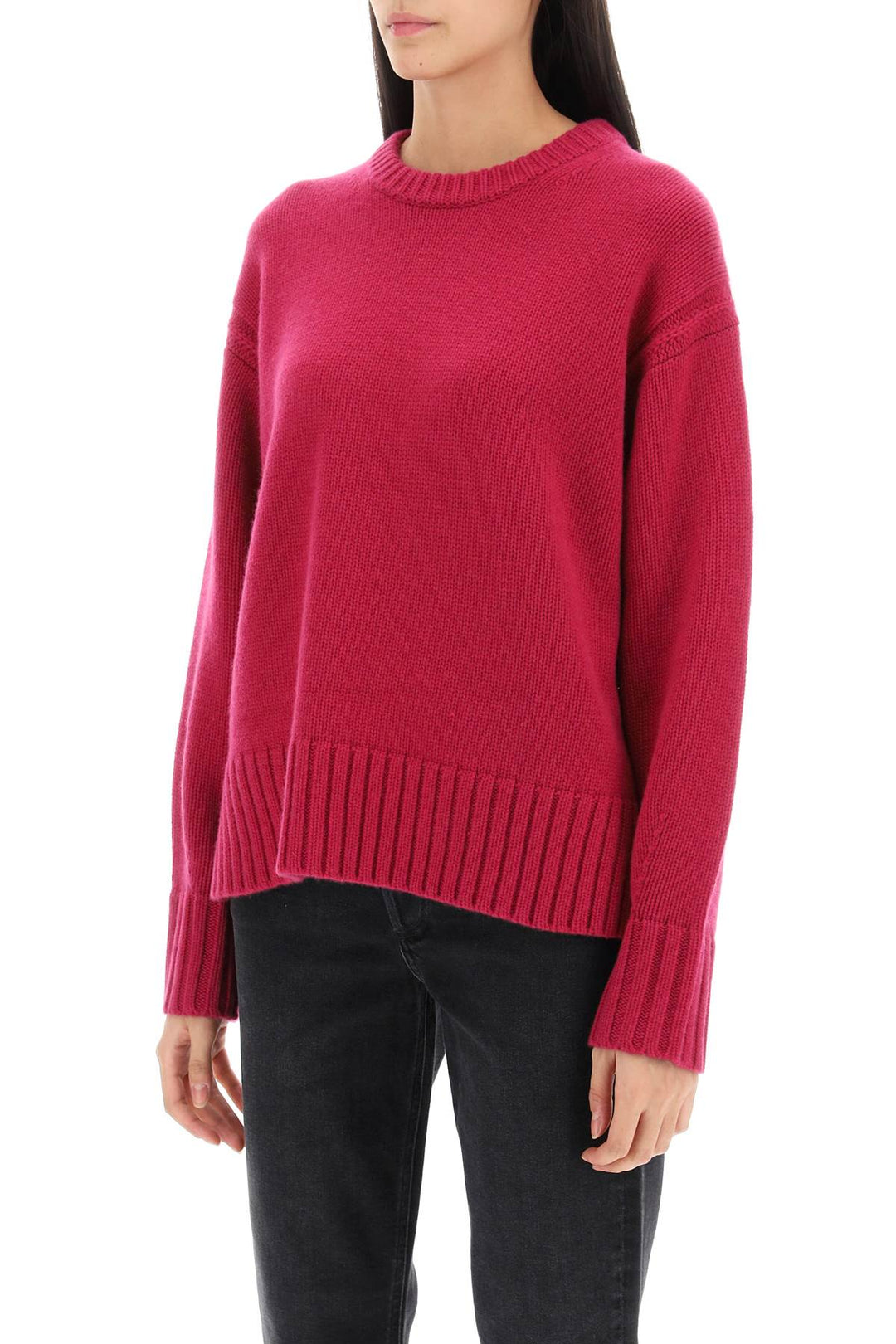 Guest In Residence Crew Neck Sweater In Cashmere   Fuxia
