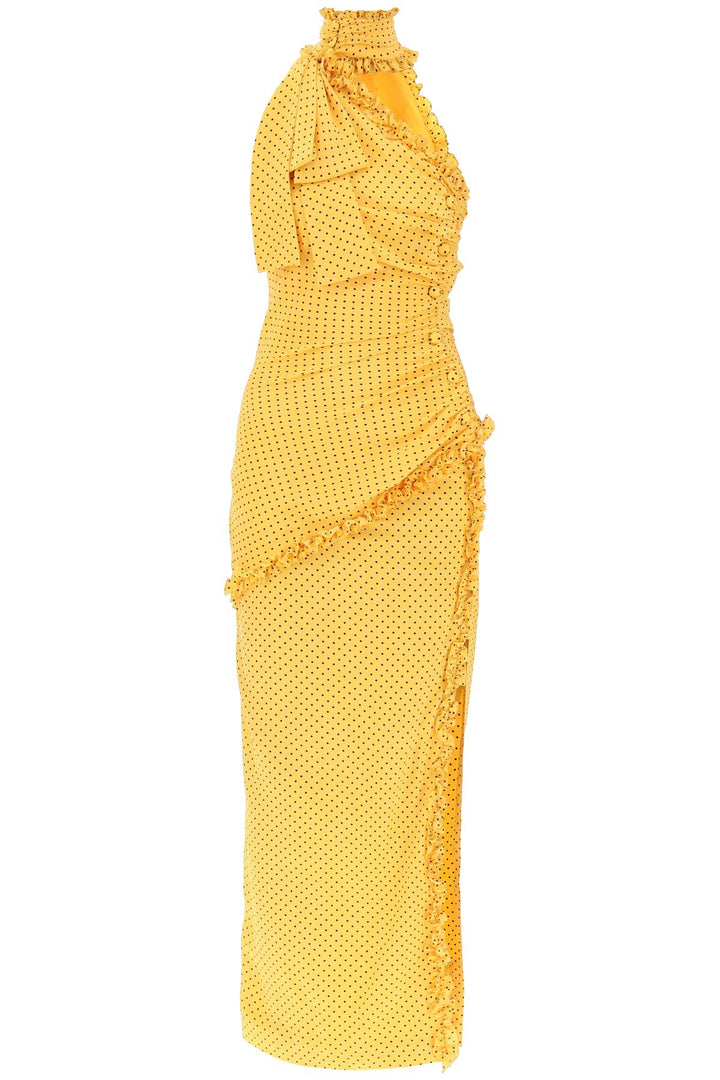 Alessandra Rich Polka Dot One Shoulder Maxi Dress   Giallo