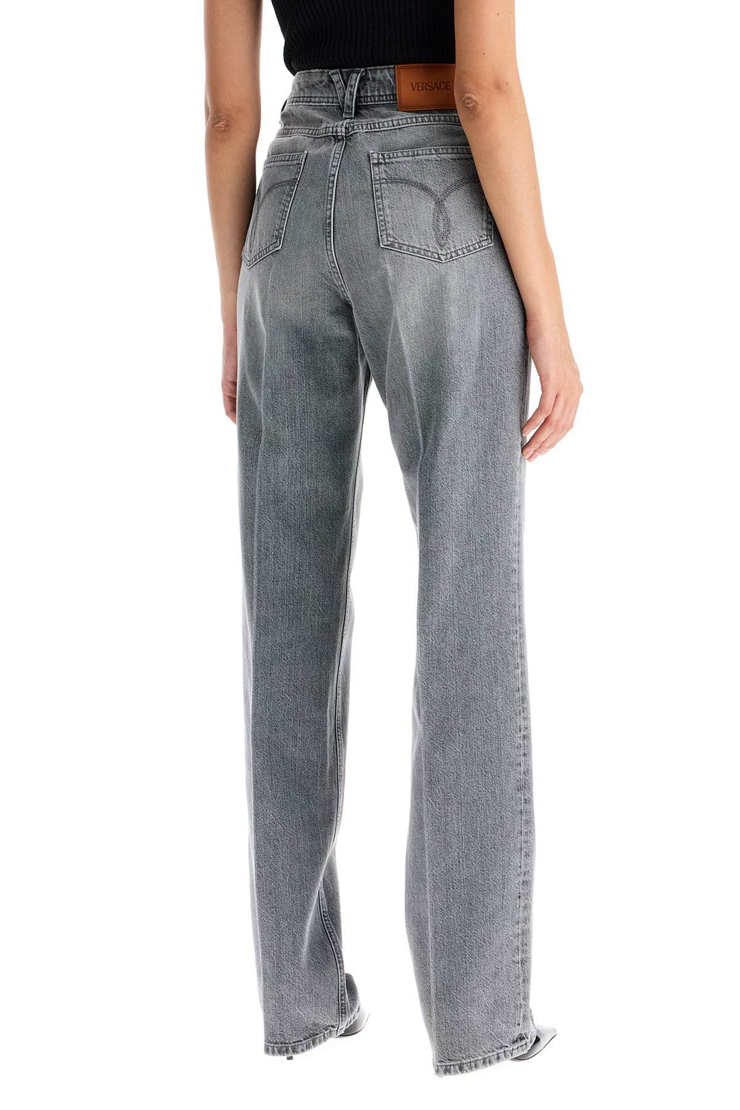 Versace Straight Jeans With Medusa Details   Grey