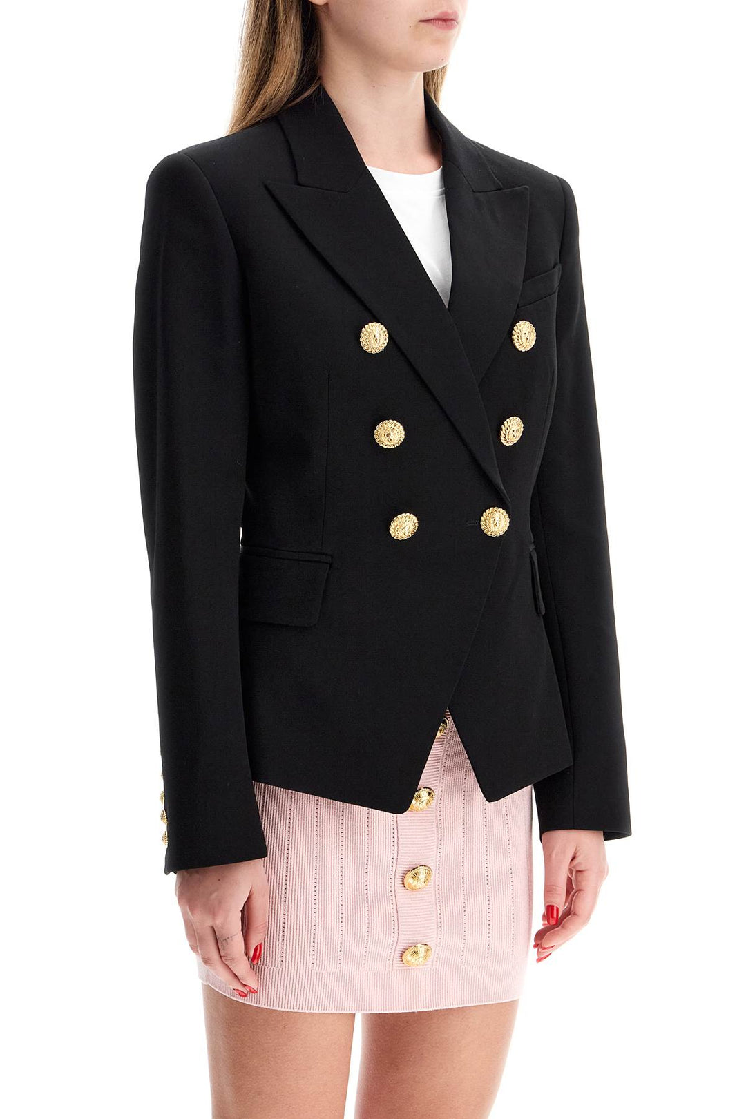 Balmain Replace With Double Quote6 Button Crepe Jacket For   Black