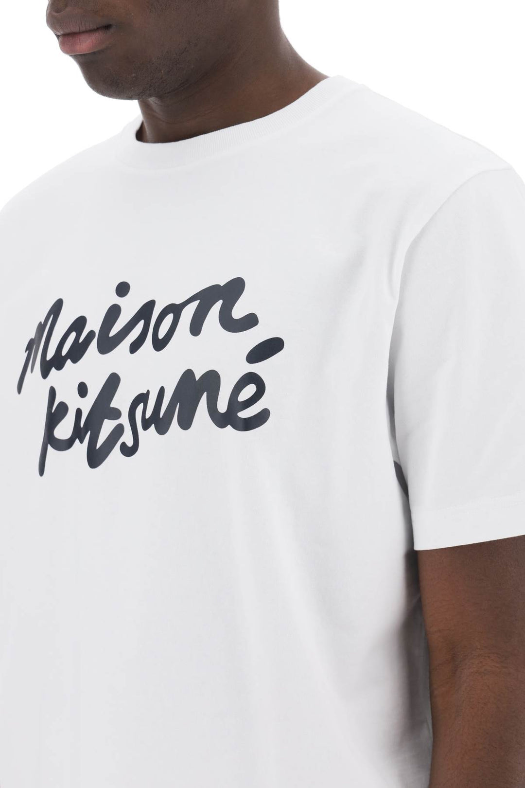 Maison Kitsune T Shirt With Logo In Handwriting   Bianco