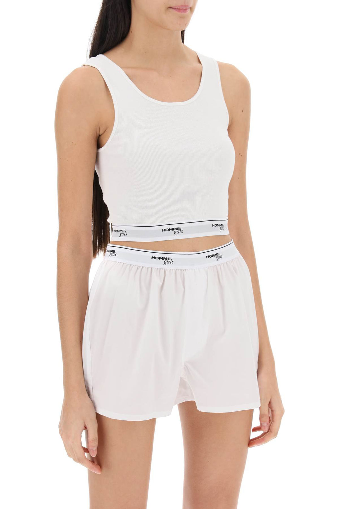 Homme Girls Cotton Crop Top With Logo Band   Bianco