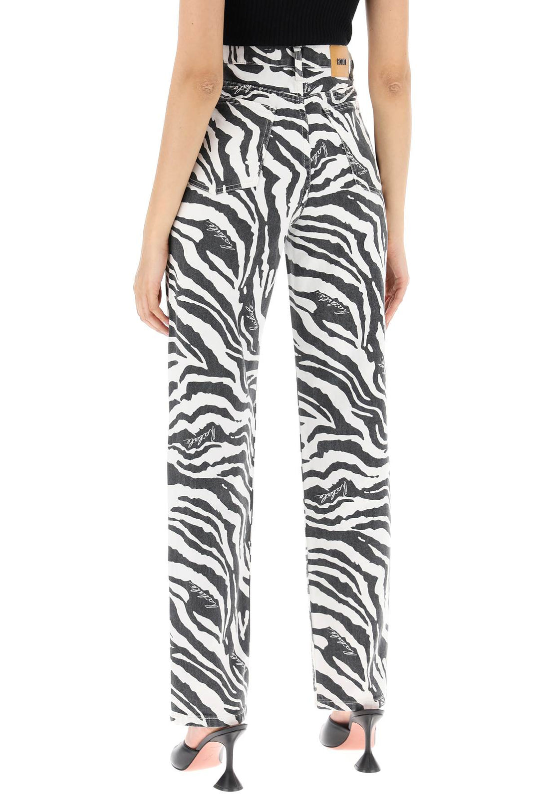 Rotate Straight Leg Zebra Print Jeans   White