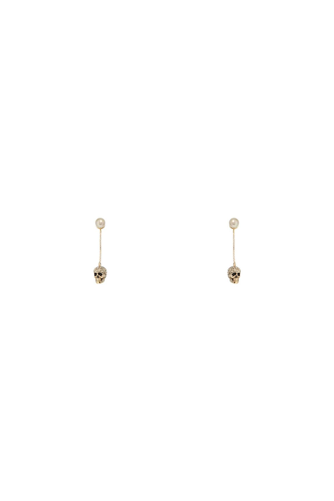 Alexander Mcqueen Skull Earrings With Pavé And Chain   Gold