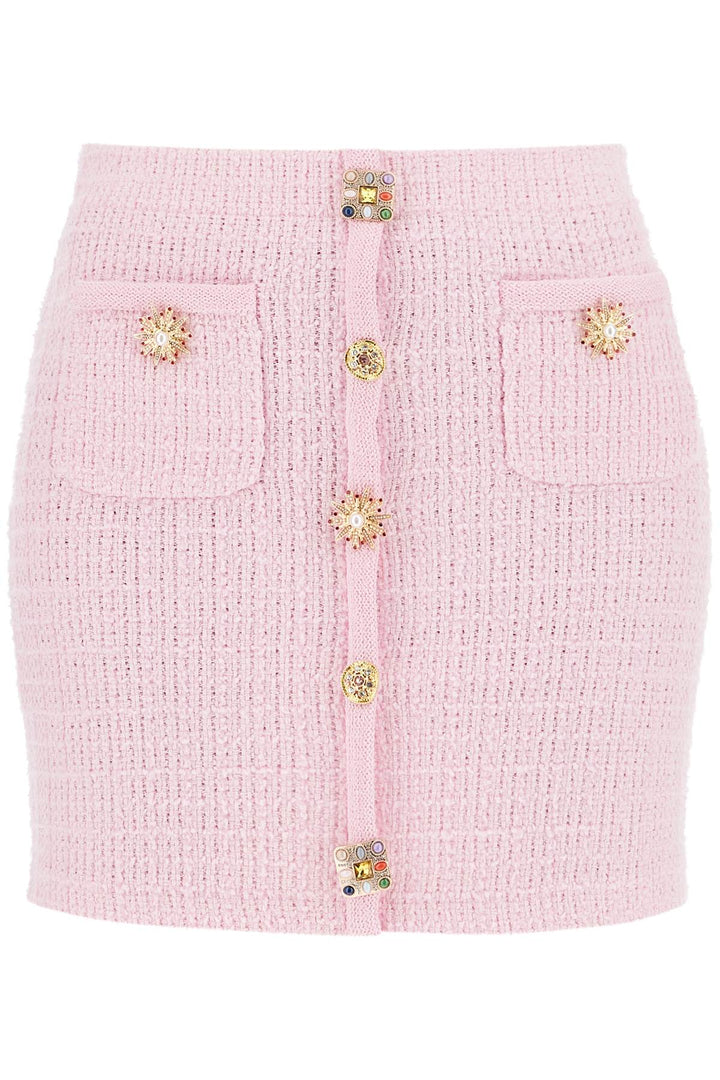 Self Portrait Knitted Mini Skirt With Jewel Buttons   Pink