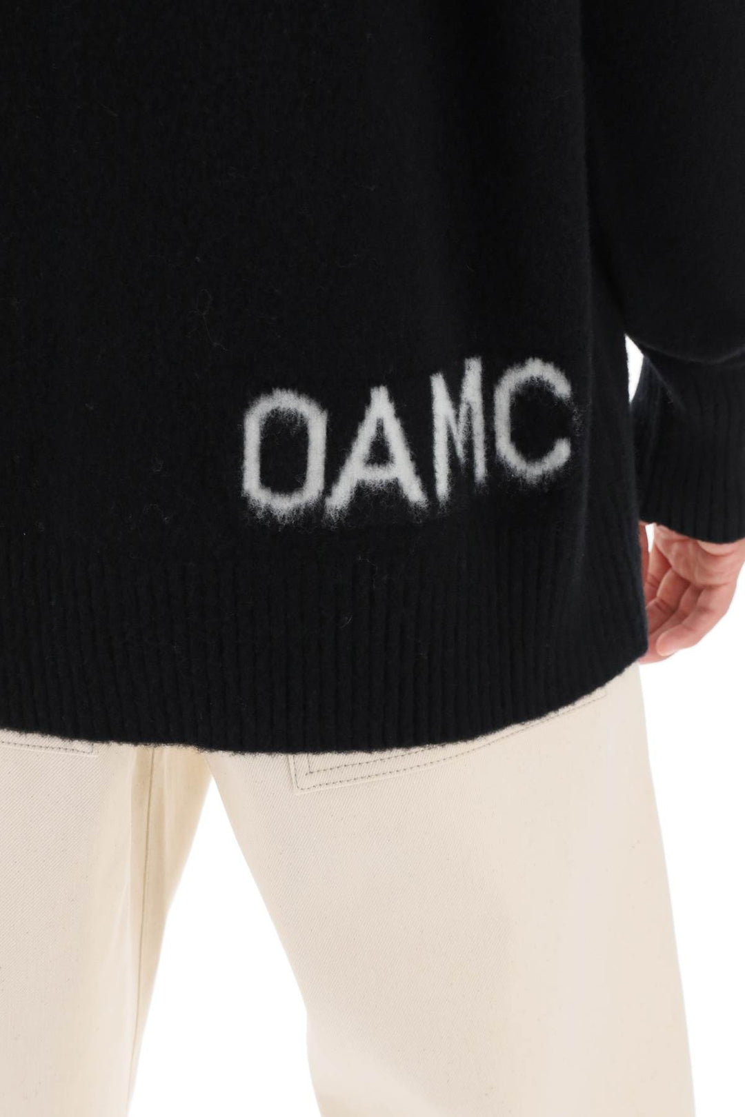 Oamc Wool Sweater With Jacquard Logo   Nero