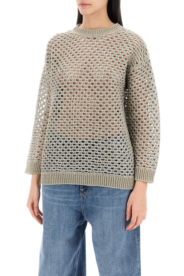 Valentino Garavani Replace With Double Quotemesh Knit Pullover With Sequins Embell   Verde
