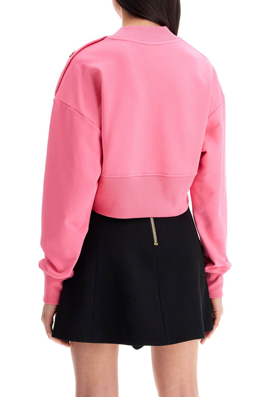 Balmain Cropped Sweatshirt With Buttons   Pink