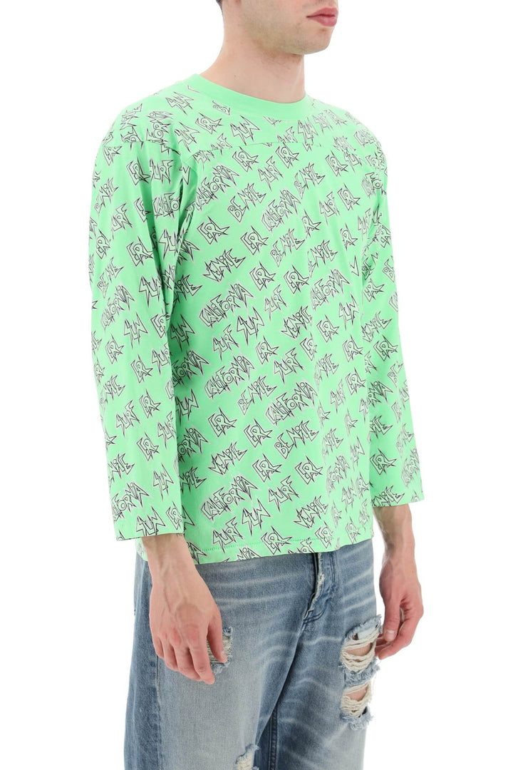 Erl 'Waffle' Long Sleeved T Shirt With All Over Print   Verde