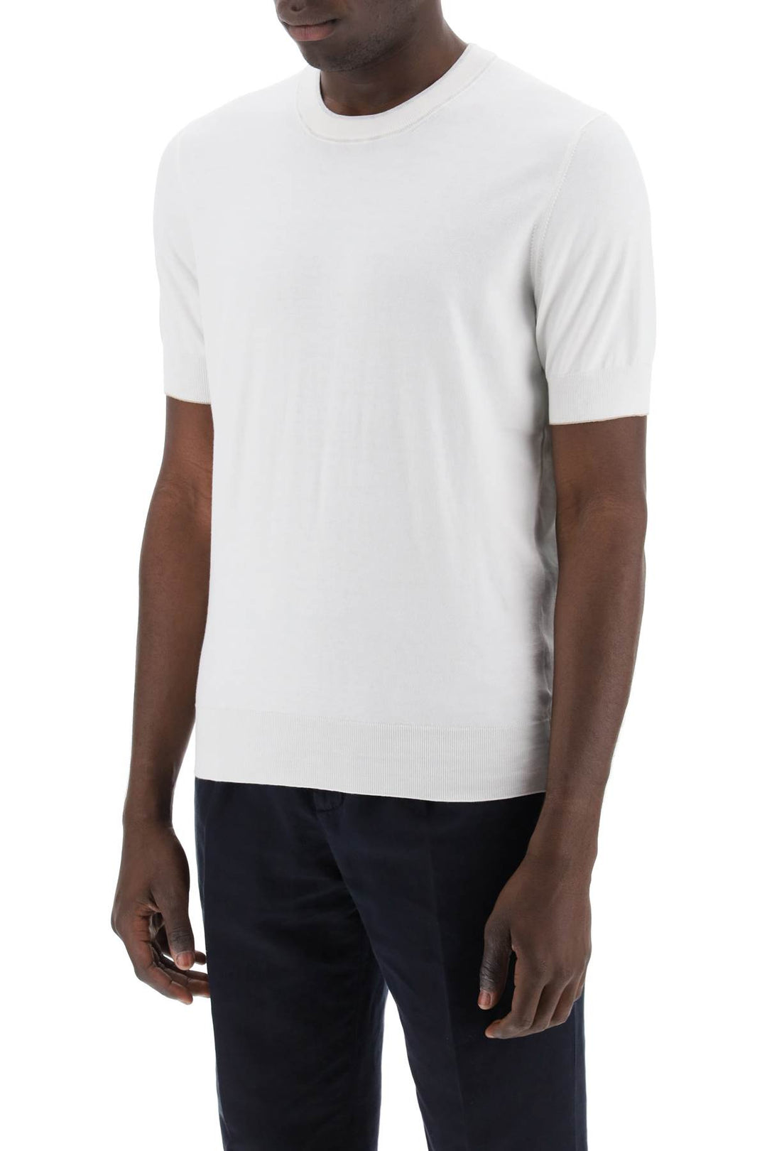 Brunello Cucinelli Cotton Yarn T Shirt For Men   Bianco