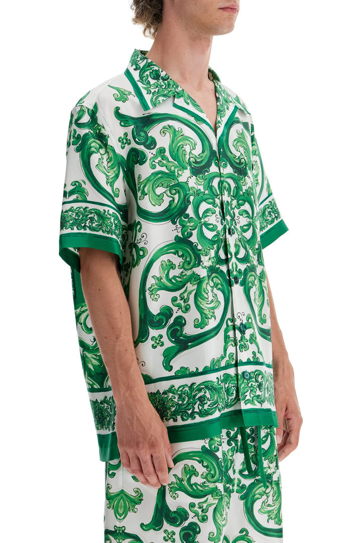 Dolce & Gabbana Hawaii Silk Twill Maiolica Print Shirt   Green