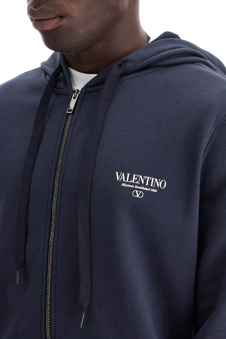 Valentino Garavani Full Zip Sweatshirt With Logo Print   Blue