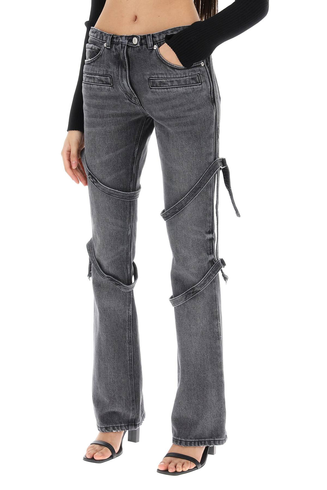Courreges Bootcut Jeans With Straps   Grigio