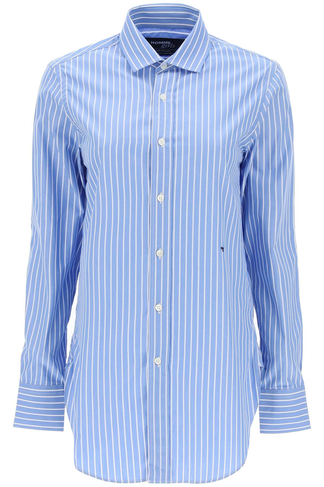 Homme Girls Striped Poplin Shirt   Blu