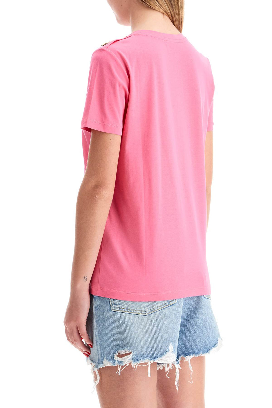 Balmain Logo T Shirt With Buttons   Fuchsia