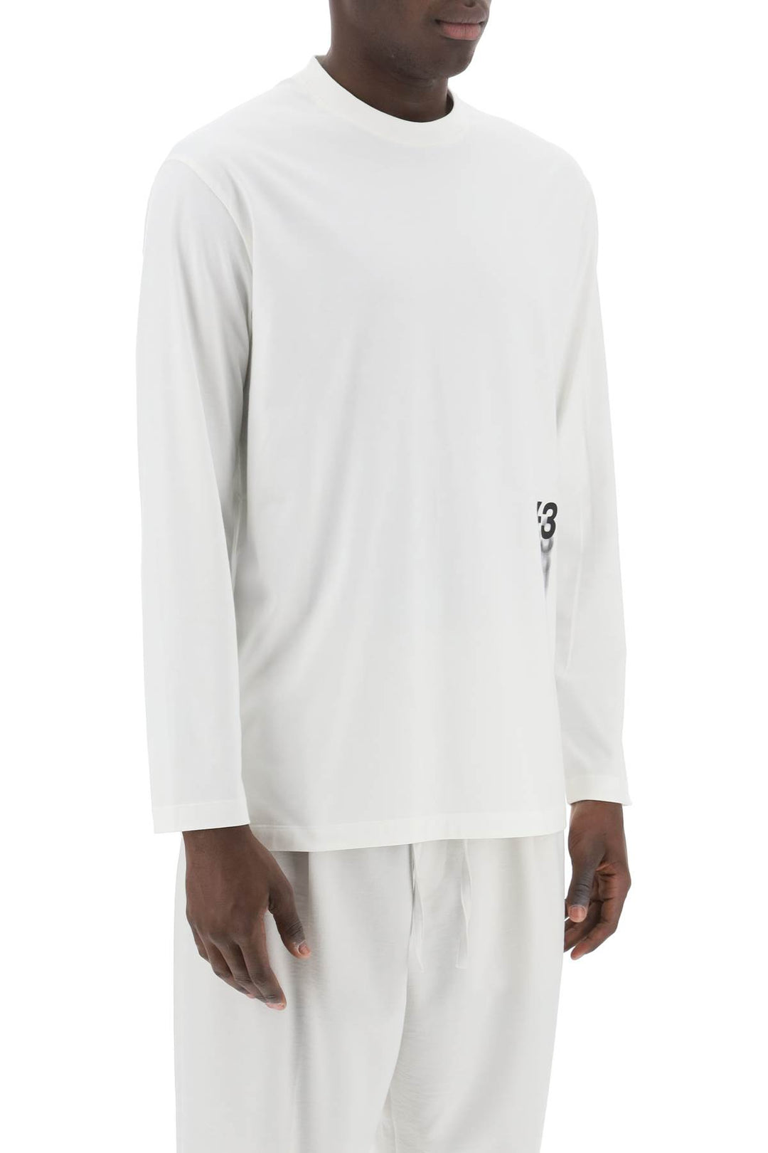 Y 3 Long Sleeved T Shirt With Logo Print   Bianco