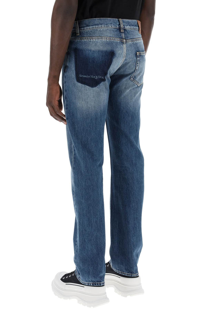 Alexander Mcqueen Straight Leg Jeans With Faux Pocket On The Back.   Blue