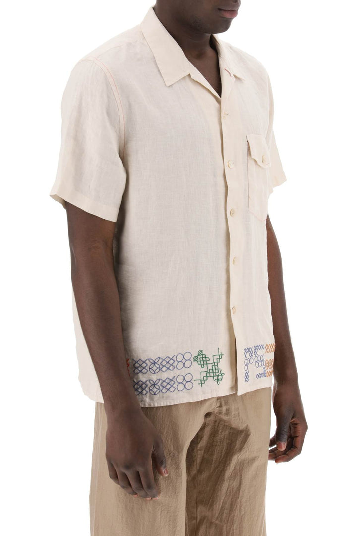 Ps Paul Smith Bowling Shirt With Cross Stitch Embroidery Details   Beige