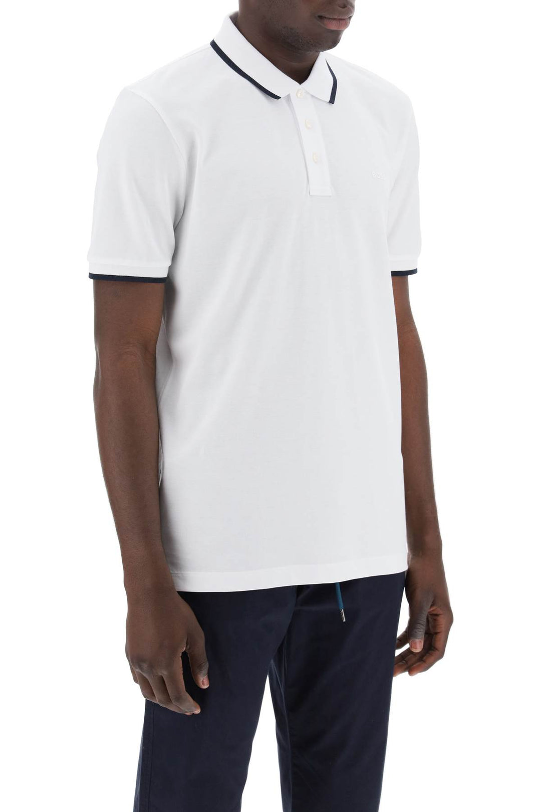 Boss Polo Shirt With Contrasting Edges   White