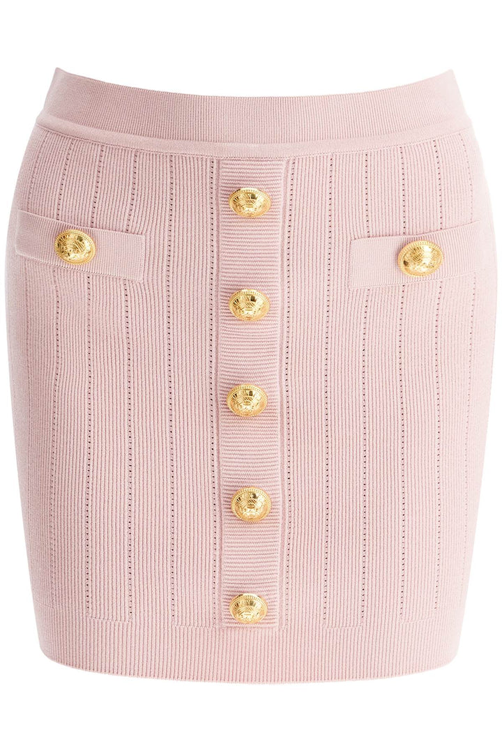 Balmain Knitted Mini Skirt With Embossed Buttons   Pink