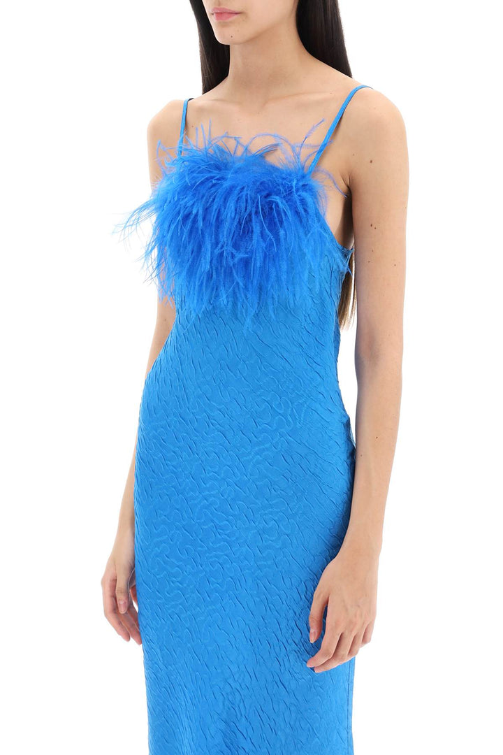 Art Dealer 'Ella' Maxi Slip Dress In Jacquard Satin With Feathers   Blu