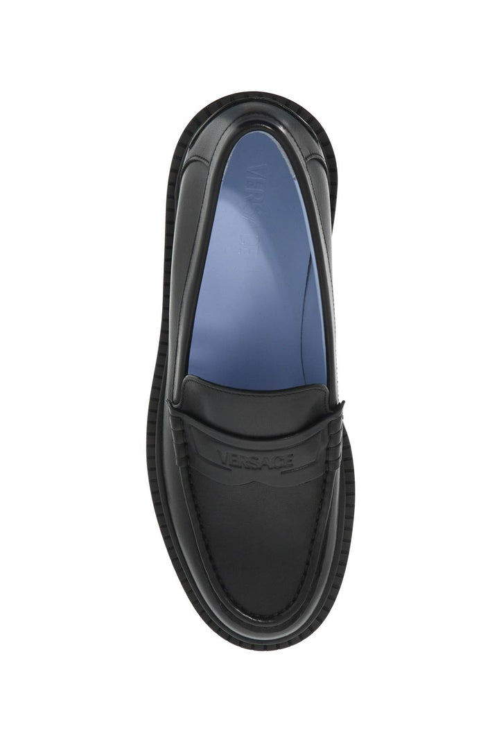 Versace Smooth Leather Adriano Loafers In   Black