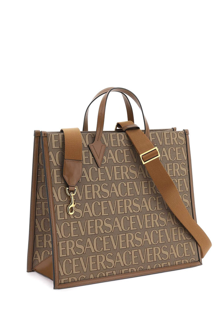 Versace Allover Shopper Bag   Beige