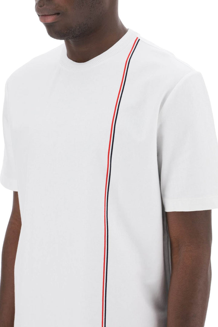 Thom Browne Crewneck T Shirt With Tricolor Intarsia   White