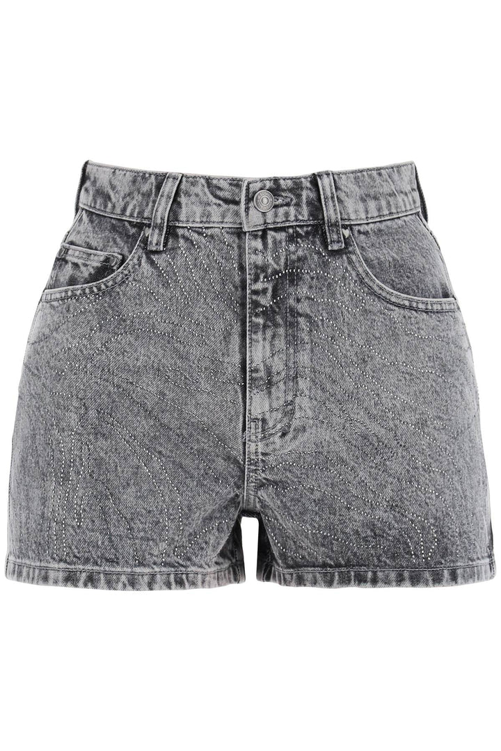 Rotate Denim Shorts With Rhinestone   Grey