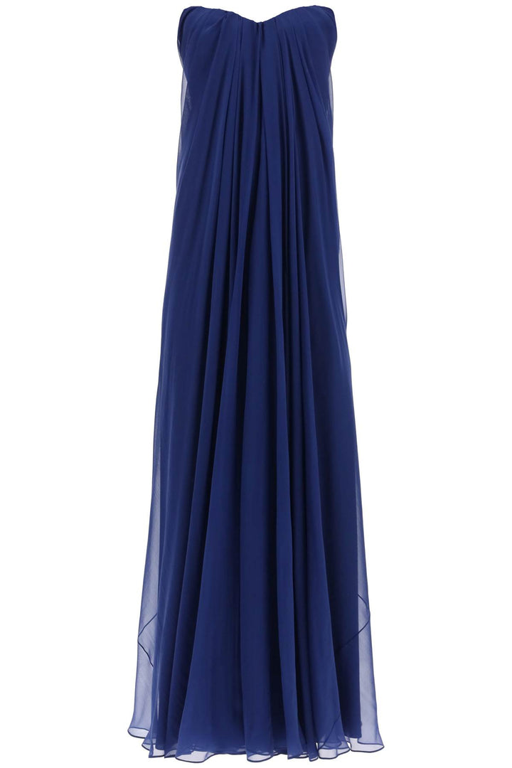 Alexander Mcqueen Silk Chiffon Bustier Gown   Blu