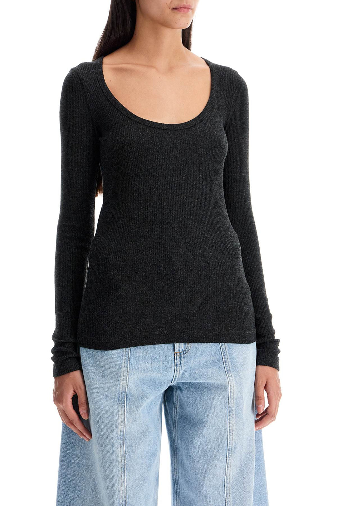 Agolde Fitted Top With Deep Neckline   Black