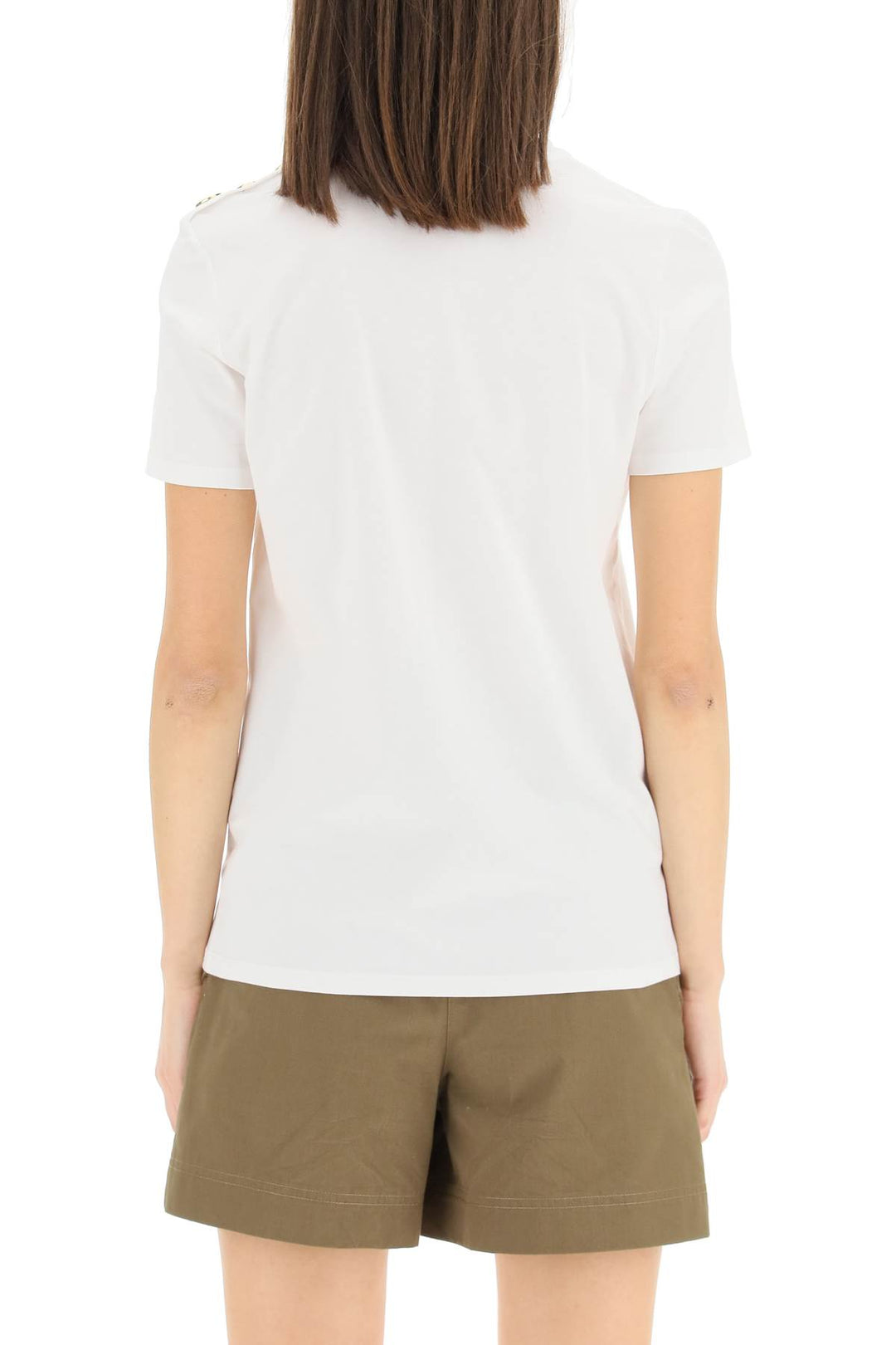 Balmain Logo T Shirt With Decorative Buttons   White