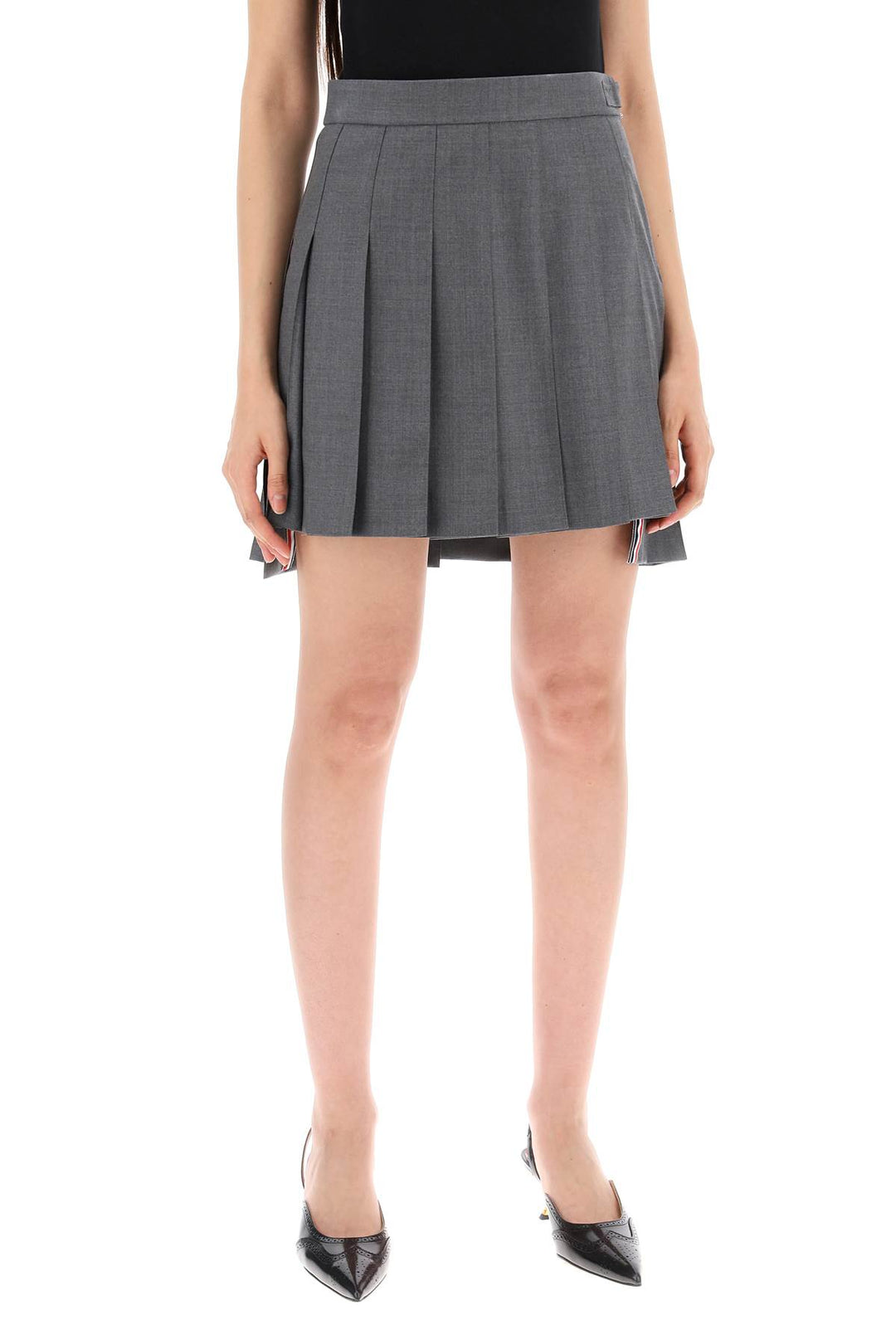 Thom Browne Wool Pleated Mini Skirt   Grey