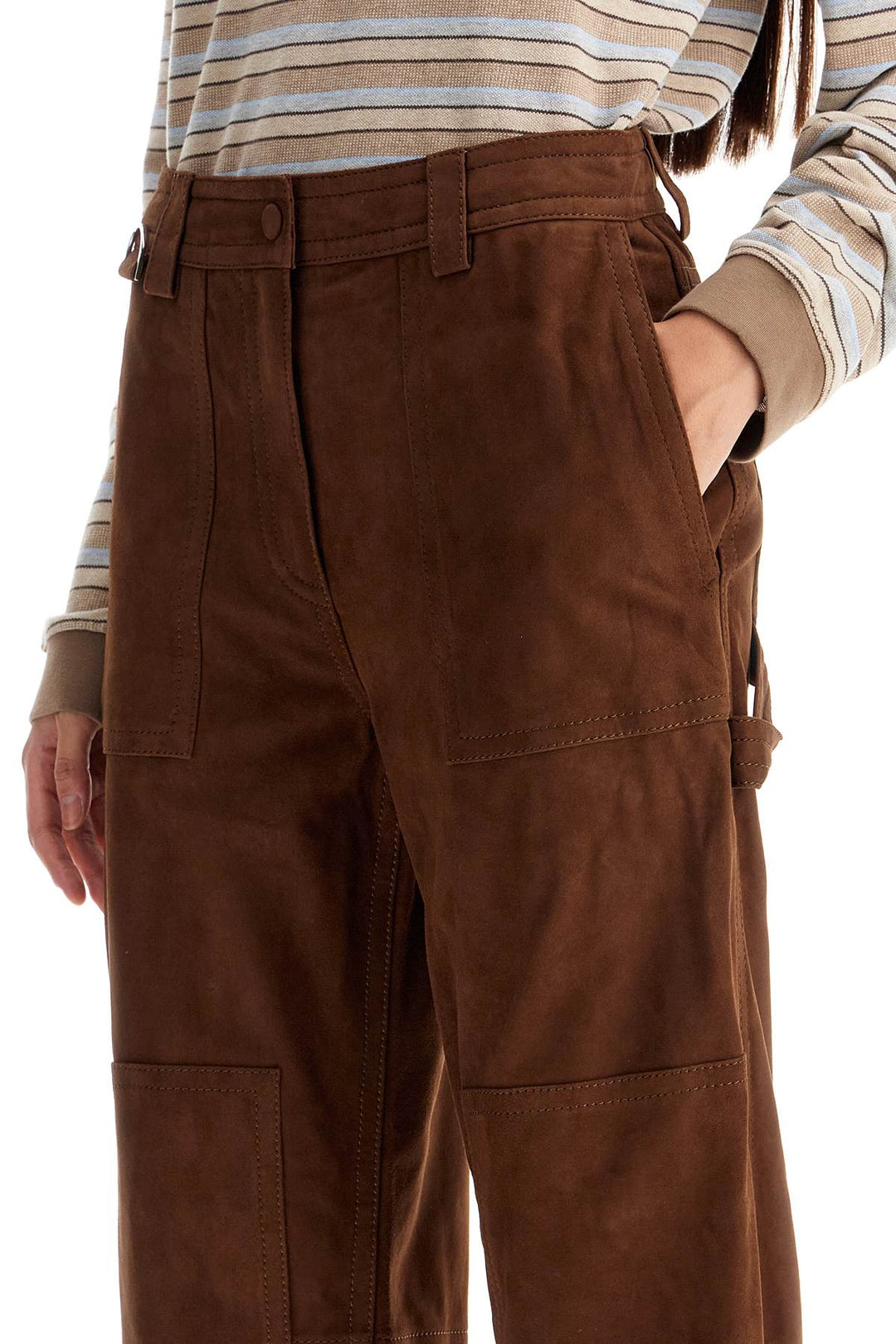 Saks Potts Suede Leather Workwear Pants   Brown